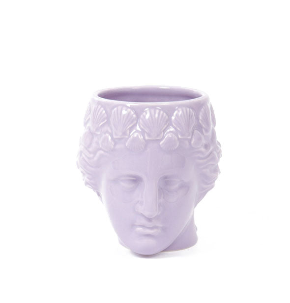 Purple Venus head mug with scallop seashell details in her hair