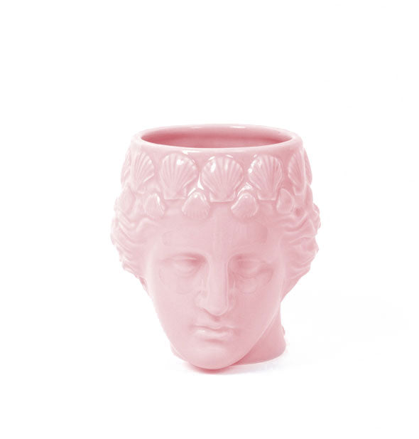 Pink Venus head mug with scallop seashell details in her hair