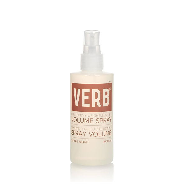 Whitish 6.5 ounce bottle of Verb Volume Spray with brown lettering