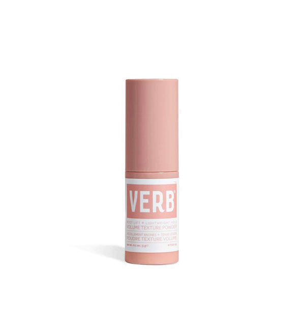 Blush pink cylindrical 1 ounce bottle of Verb Volume Texture Powder with a white label