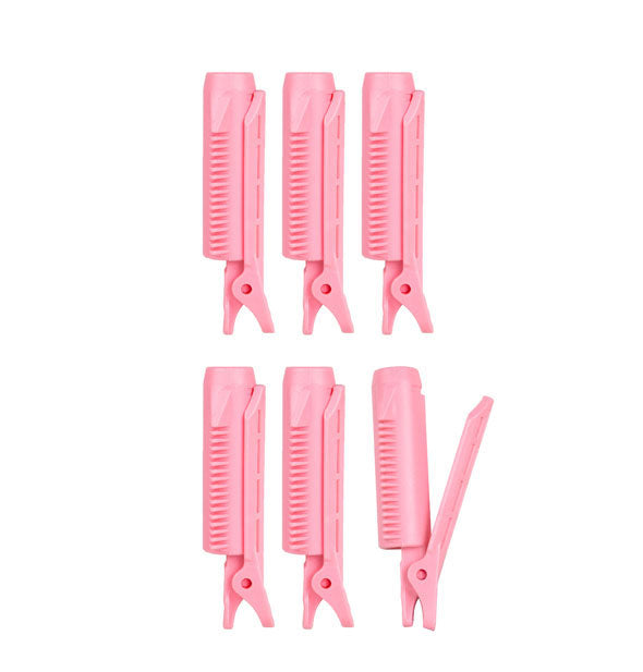 Set of six pink hair roller clips
