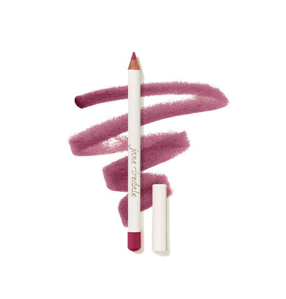 Jane Iredale Lip Pencil with cap removed and product sample drawing behind in the shade Warm Rose