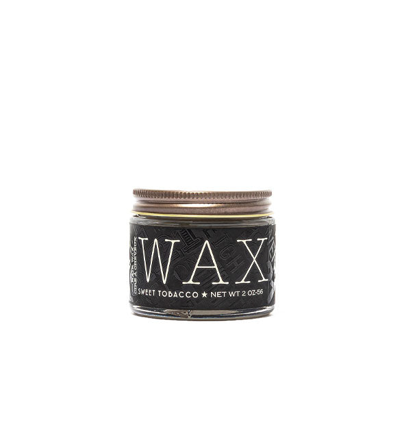 2 ounce black pot of Wax in Sweet Tobacco scent with screw-on lid