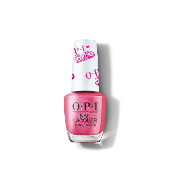 Bottle of shimmery medium-to-dark pink Barbie edition OPI Nail Lacquer