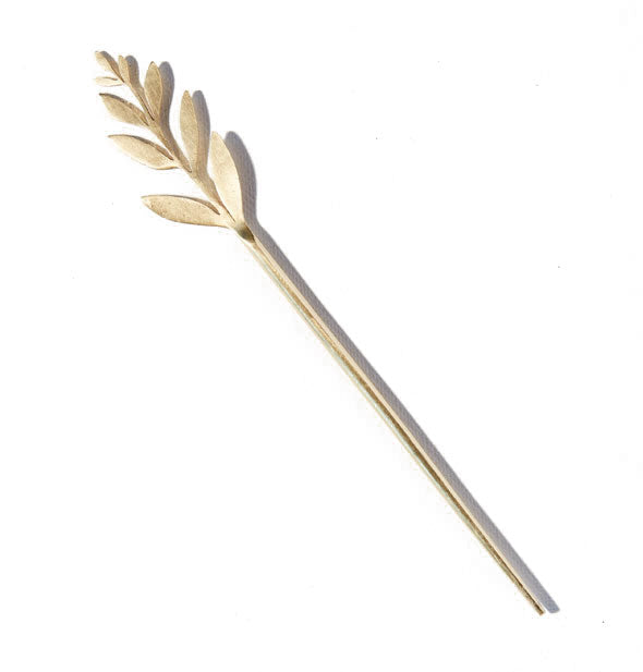 Brass hair pick with wisteria leaf accent