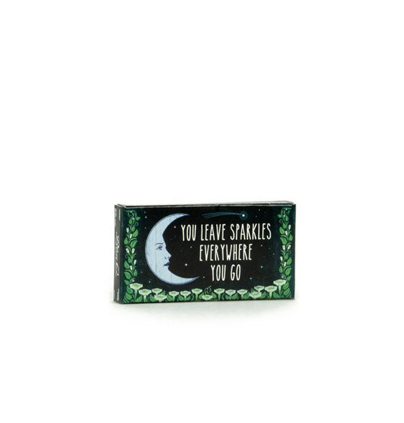 Gum pack with crescent moon, flower border, and night sky illustration says, "You leave sparkles everywhere you go"