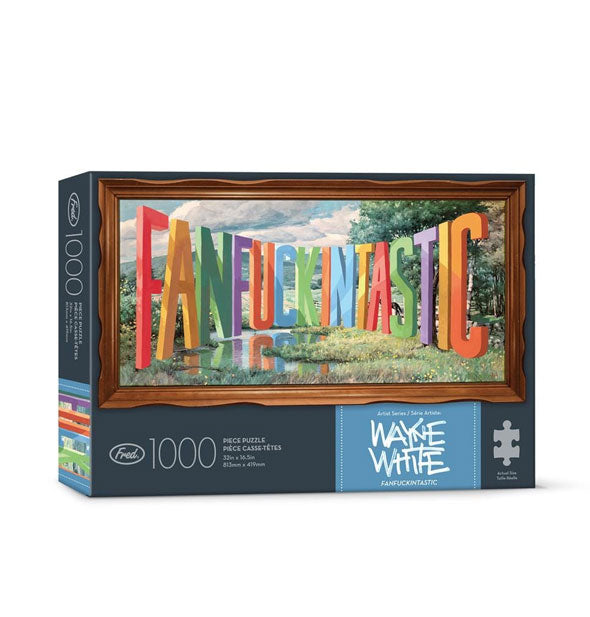 1000-piece jigsaw puzzle box featuring artwork by Wayne White