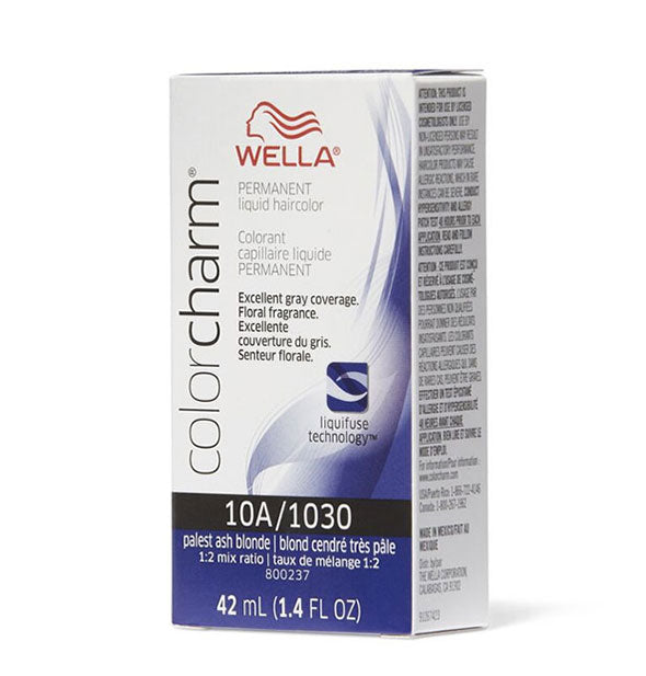 Box of Wella ColorCharm Permanent Liquid Hair Color in shade 10A/1030 Palest Ash Blonde