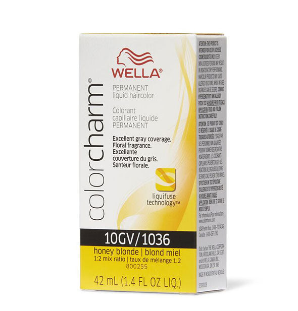 Box of Wella ColorCharm Permanent Liquid Hair Color in shade 10GV/1036 Honey Blonde