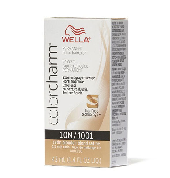 Box of Wella ColorCharm Permanent Liquid Hair Color in shade 10/1001 Satin Blonde