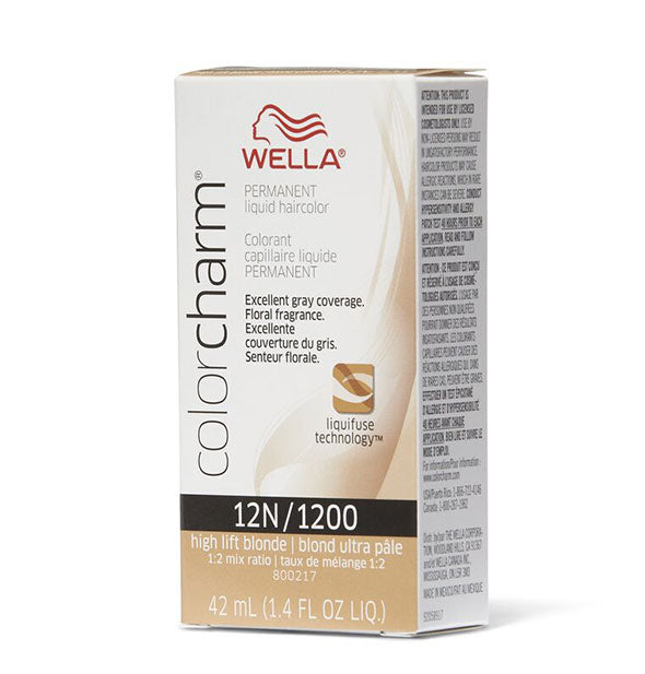 Box of Wella ColorCharm Permanent Liquid Hair Color in shade 12N/1200 High Lift Blonde
