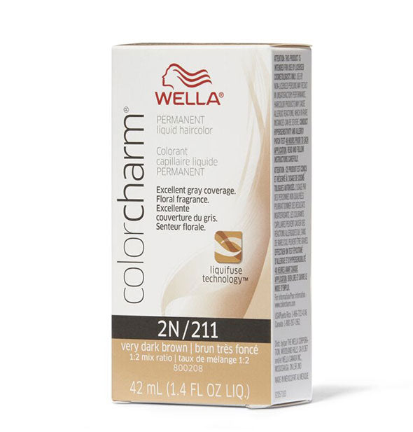 Box of Wella ColorCharm Permanent Liquid Hair Color in shade 2N/211 Very Dark Brown