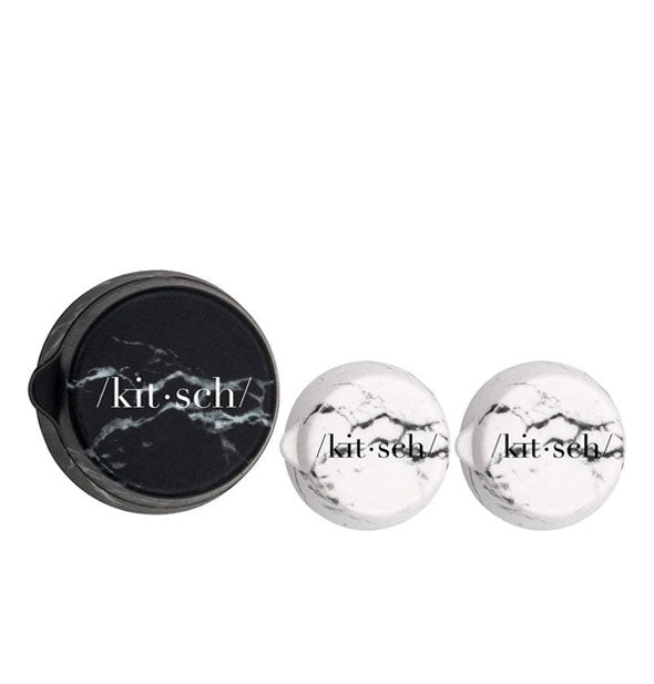 Set of three Kitsch travel jars in black and white marble effect finishes