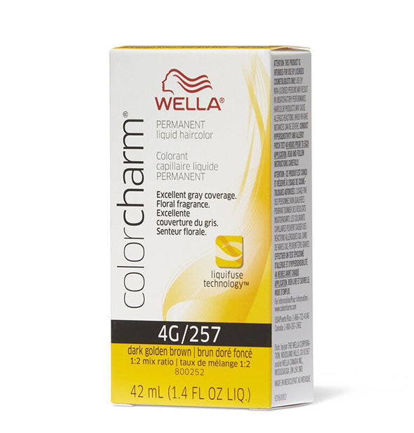 Box of Wella ColorCharm Permanent Liquid Hair Color in shade 4G/257 Dark Golden Brown