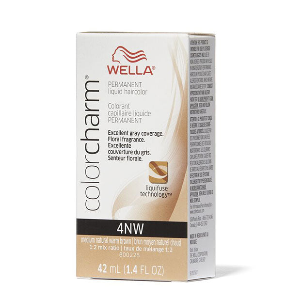 Box of Wella ColorCharm Permanent Liquid Hair Color in shade 4NW Medium Natural Warm Brown