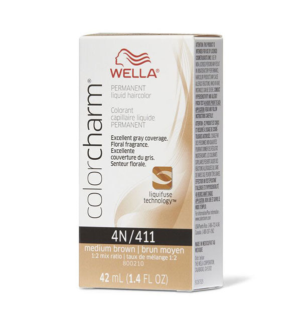 Box of Wella ColorCharm Permanent Liquid Hair Color in shade 4N/411 Medium Brown