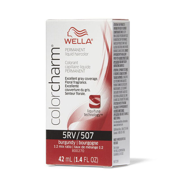 Box of Wella ColorCharm Permanent Liquid Hair Color in shade 5RV/507 Burgundy