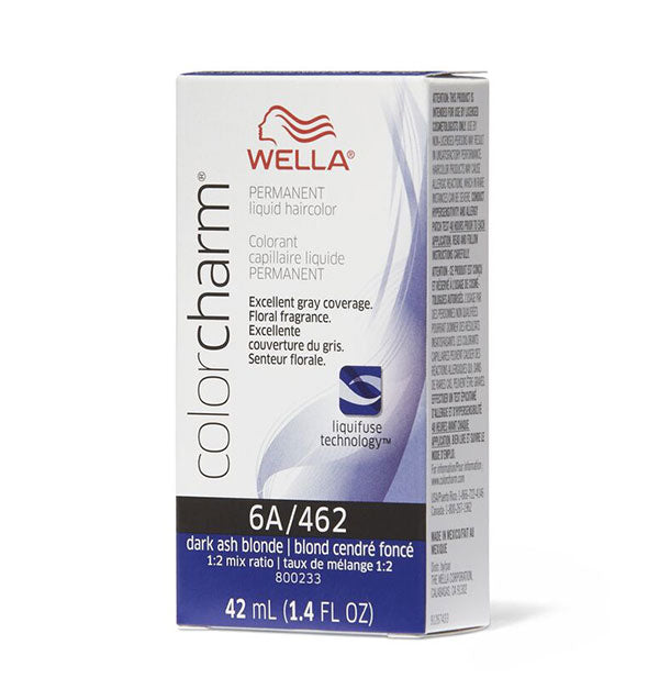 Box of Wella ColorCharm Permanent Liquid Hair Color in shade 6A/462 Dark Ash Blonde