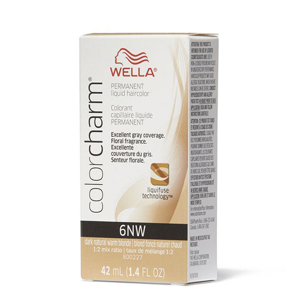 Box of Wella ColorCharm Permanent Liquid Hair Color in shade 6NW Dark Natural Warm Blonde