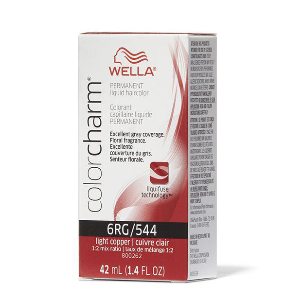 Box of Wella ColorCharm Permanent Liquid Hair Color in shade 6RG/544 Light Copper