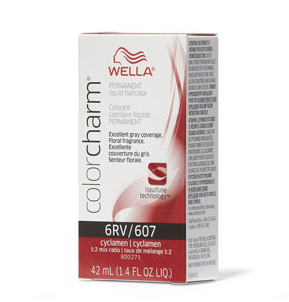 Box of Wella ColorCharm Permanent Liquid Hair Color in shade 6RV/607 Cyclamen