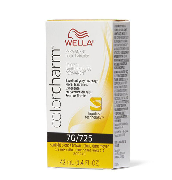 Box of Wella ColorCharm Permanent Liquid Hair Color in shade 7G/725 Sunlight Blonde Brown