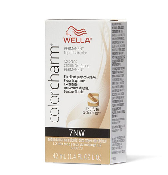Box of Wella ColorCharm Permanent Liquid Hair Color in shade 7NW Medium Natural Warm Blonde
