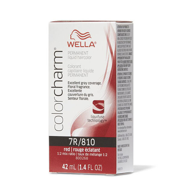Box of Wella ColorCharm Permanent Liquid Hair Color in shade 7R/810 RAed