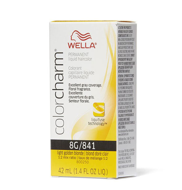 Box of Wella ColorCharm Permanent Liquid Hair Color in shade 8G/841 Light Golden Blonde