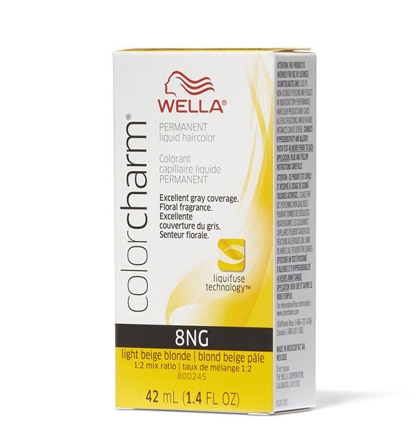 Box of Wella ColorCharm Permanent Liquid Hair Color in shade 8NG Light Beige Blonde
