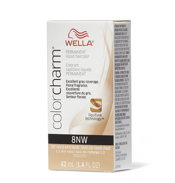 Box of Wella ColorCharm Permanent Liquid Hair Color in shade 8NW Light Natural Warm Blonde