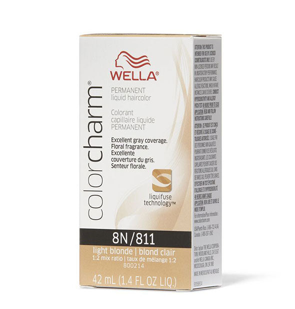 Box of Wella ColorCharm Permanent Liquid Hair Color in shade 8N/811 Light Blonde