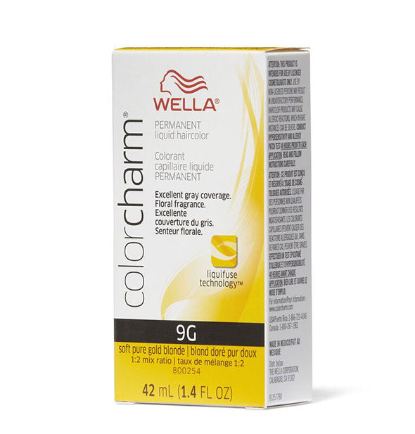 Box of Wella ColorCharm Permanent Liquid Hair Color in shade 9G Soft Pure Gold Blonde