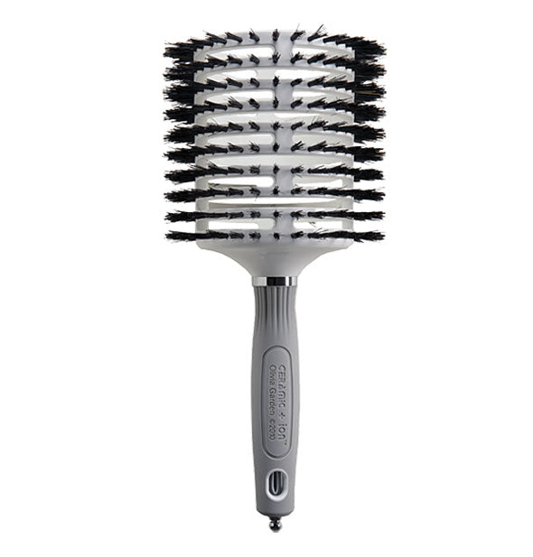 Gray Ceramic + Ion Olivia Garden hairbrush with extra-large vented barrel and black bristles