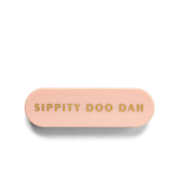 Blush pink case with rounded ends and metallic gold foil that says, "Skippity Doo Dah: