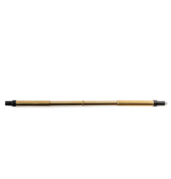 Extended gold-toned stainless steel straw with black plastic tips