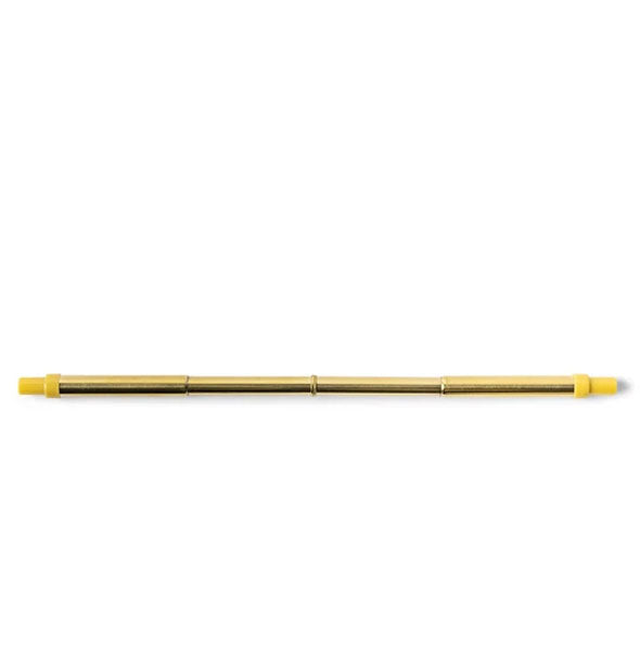 Extended gold-toned straw with yellow silicone ends