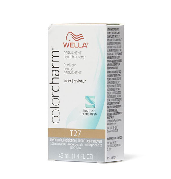 Box of Wella ColorCharm Permanent Liquid Hair Toner in shade T27 Medium Beige Blonde