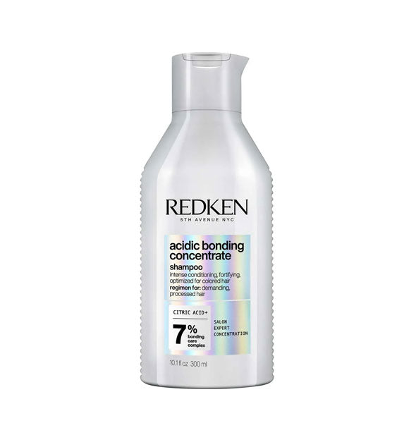 Silver 10 ounce bottle of Redken Acidic Bonding Concentrate Shampoo with iridescent label