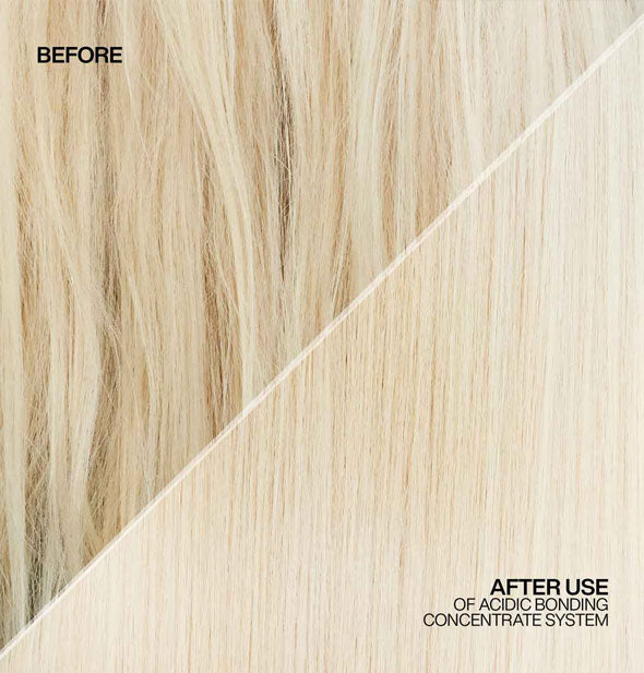 Closeup of hair before and after use of Redken Acidic Bonding Concentrate System
