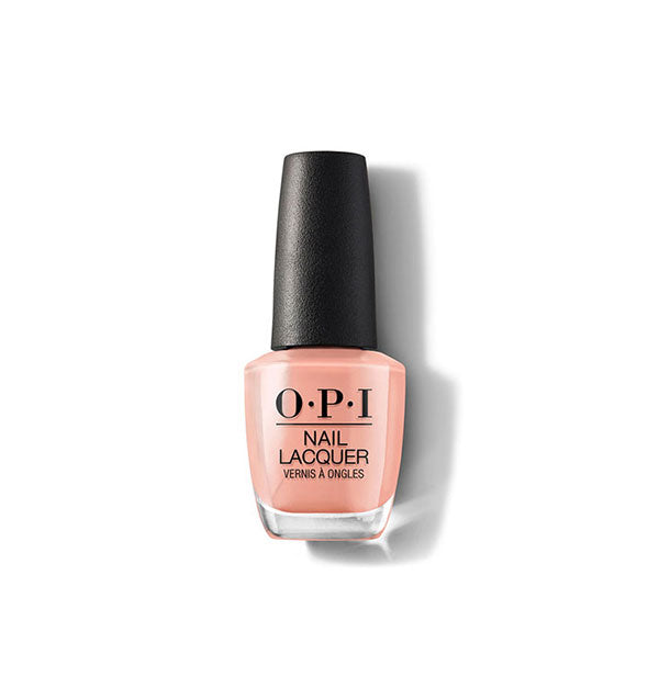 Bottle of OPI Nail Lacquer in a pastel peachy-melon shade