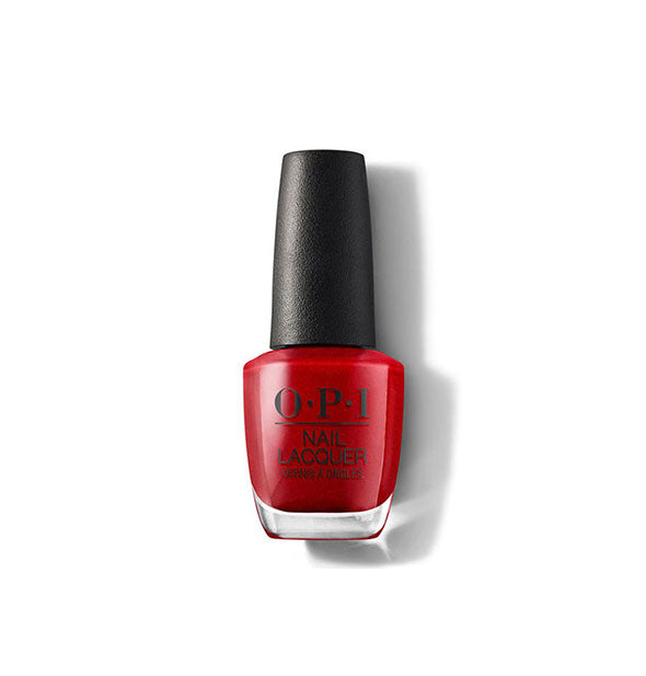 Bottle of OPI Nail Lacquer in a shimmery red shade