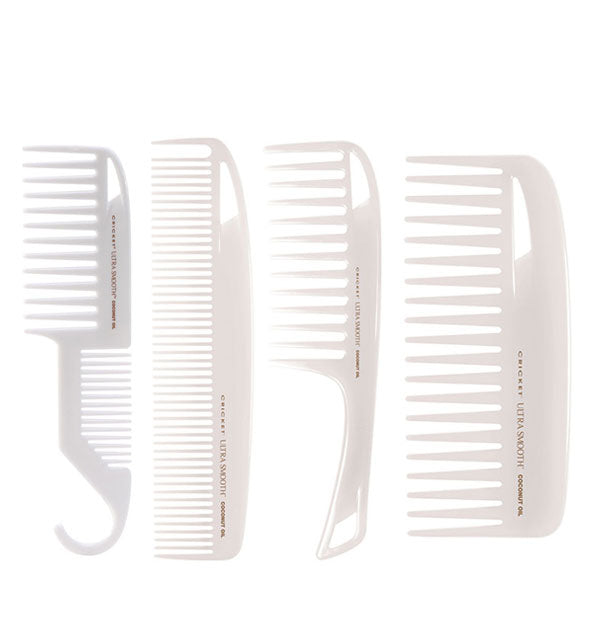 4 White Ultra Smooth Coconut Oil Combs 