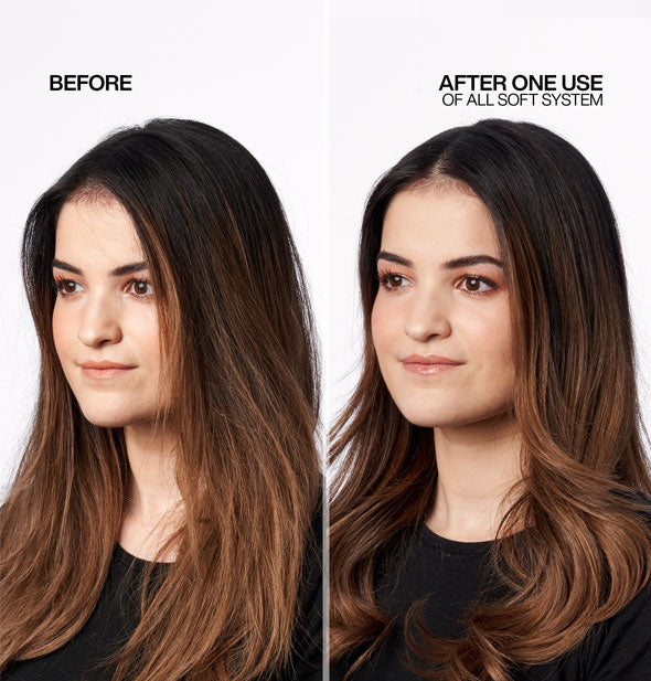 Before and after comparison with use of Redken All Soft system