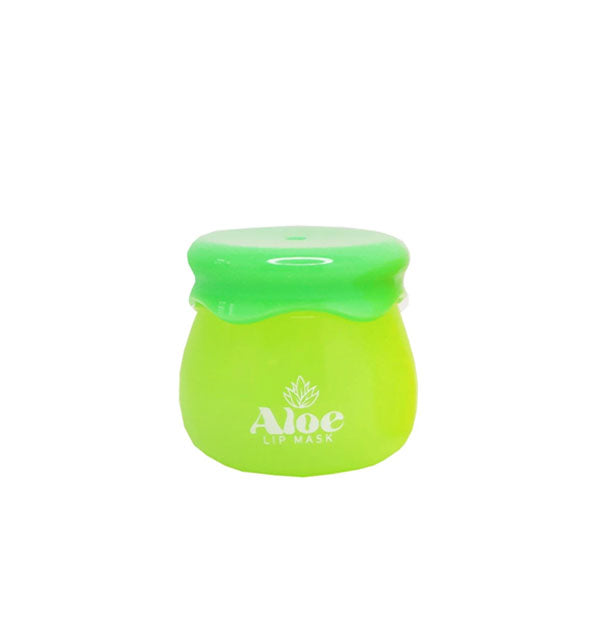 Bright green pot of Honey Lip Mask with shiny rubberized lid