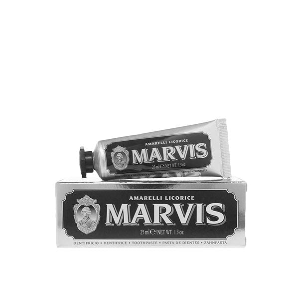 Mini tube of Marvis Amarelli Licorice toothpaste with box packaging