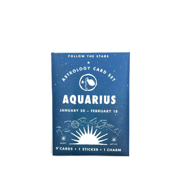 Blue and white pack of Follow the Stars Astrology Cards representing the zodiac sign Aquarius