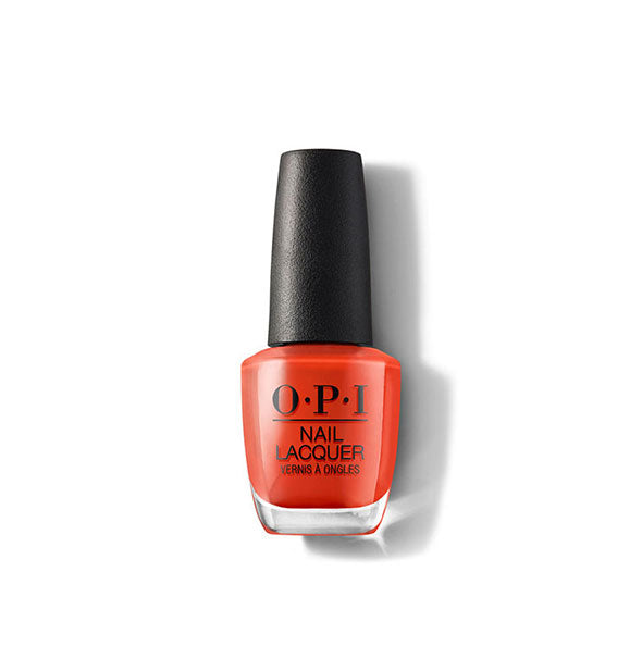 Bottle of OPI Nail Lacquer in a vibrant red shade