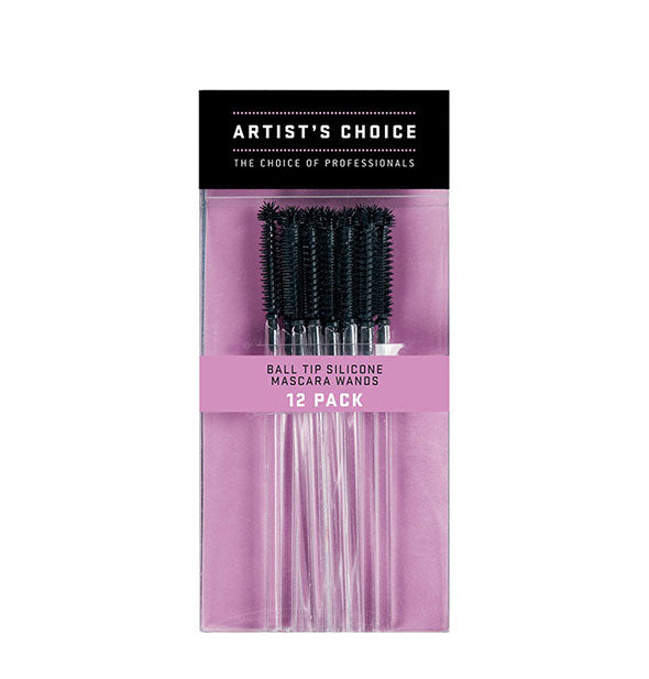 Pink and black pack of 12 Artist's Choice Ball Tip Silicone Mascara Wands