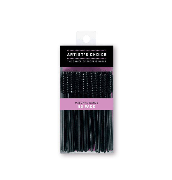 50 pack of black Artist's Choice Mascara wands on purple and black product card